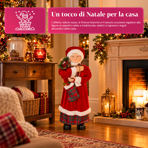 Figurine de Noël du Père Noël et de la Mère Noël, h110cm, décoration pour la maison, les magasins et les vitrines, 2 variantes au choix avec des branches de pin et des pommes de pin