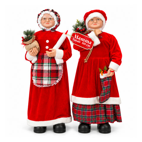 Figurine de Noël du Père Noël et de la Mère Noël, h110cm, décoration pour la maison, les magasins et les vitrines, 2 variantes au choix avec des branches de pin et des pommes de pin