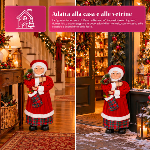Figurine de Noël du Père Noël et de la Mère Noël, h110cm, décoration pour la maison, les magasins et les vitrines, 2 variantes au choix avec des branches de pin et des pommes de pin