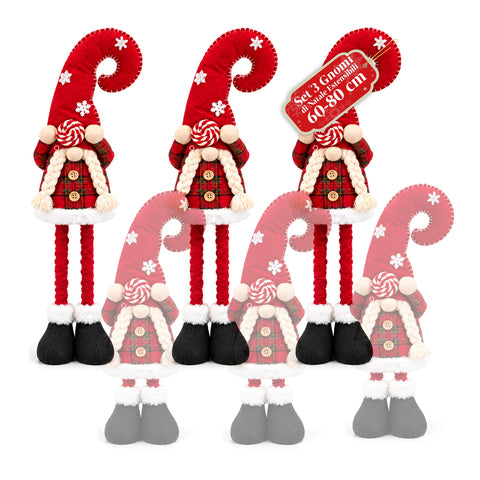 Gnome de Noël extensible de 60 à 80 cm, décoration en tissu tartan
