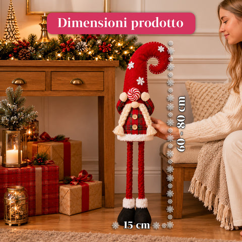 Gnome de Noël extensible de 60 à 80 cm, décoration en tissu tartan