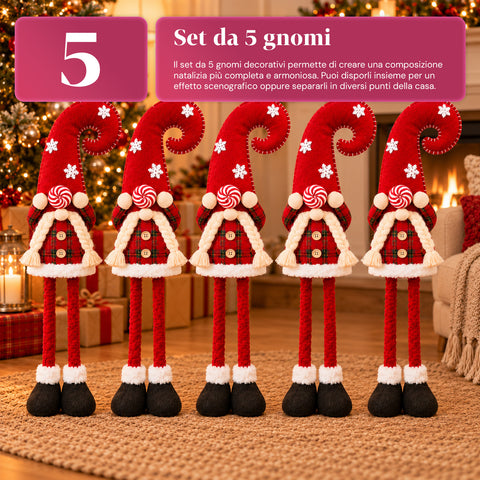 Gnome de Noël extensible de 60 à 80 cm, décoration en tissu tartan