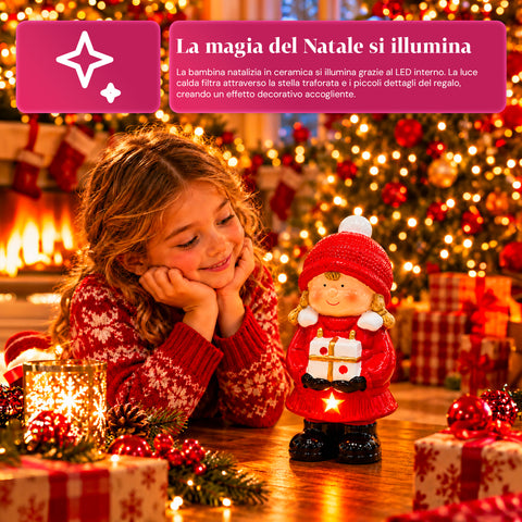 Statuette de Noël lumineuse en céramique de 26 cm avec LED, 10 modèles