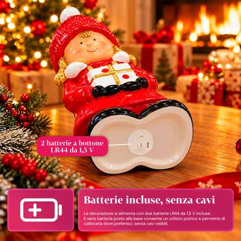 Statuette de Noël lumineuse en céramique de 26 cm avec LED, 10 modèles