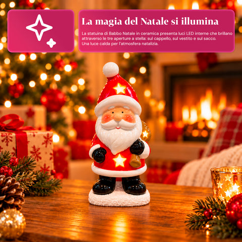 Statuette de Noël lumineuse en céramique de 26 cm avec LED, 10 modèles