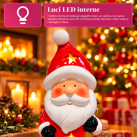 Statuette de Noël lumineuse en céramique de 26 cm avec LED, 10 modèles