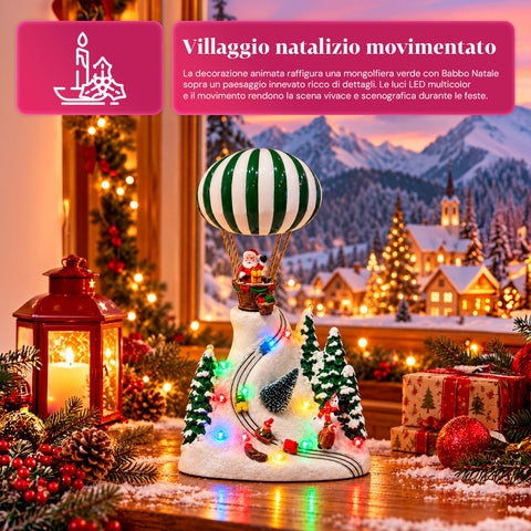 Paysage de Noël avec le père Noël volant, lumières LED et musique