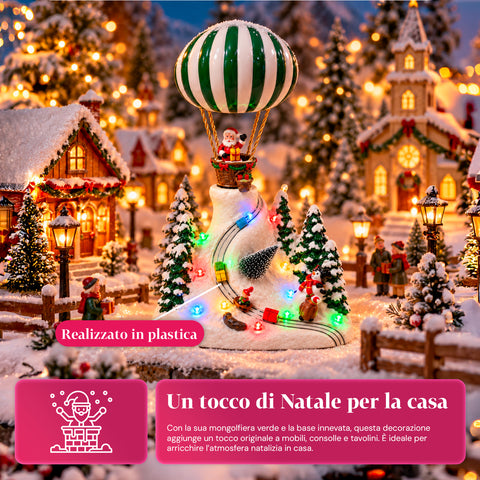 Paysage de Noël avec le père Noël volant, lumières LED et musique