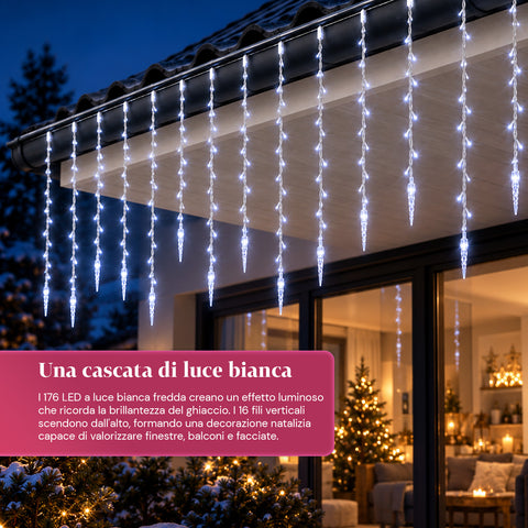 Rideau lumineux de Noël en glaçons, 176 LED blanc froid, 225x140 cm