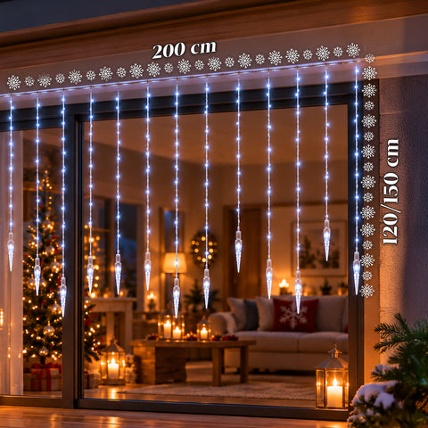 Rideau lumineux de Noël en glaçons, 176 LED blanc froid, 225x140 cm