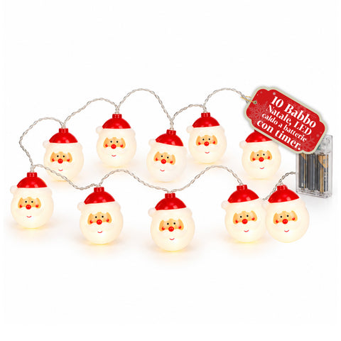 Guirlande lumineuse du père Noël à piles, 10 LED blanc chaud