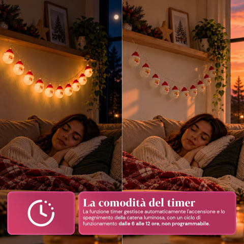 Guirlande lumineuse du père Noël à piles, 10 LED blanc chaud