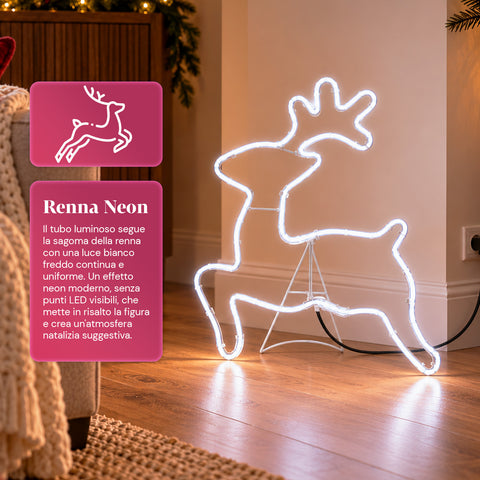 Lichtgevende neon-ledrendier 65x58 cm, koelwit, voor binnen en buiten