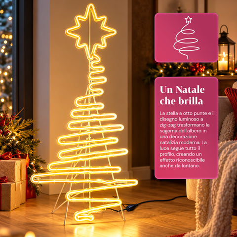 Sapin de Noël lumineux en néon LED 108 cm avec étoile, blanc chaud
