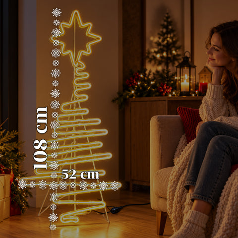 Sapin de Noël lumineux en néon LED 108 cm avec étoile, blanc chaud