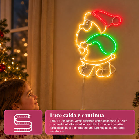 Père Noël lumineux en néon LED avec effet de mouvement, 45x67,5 cm