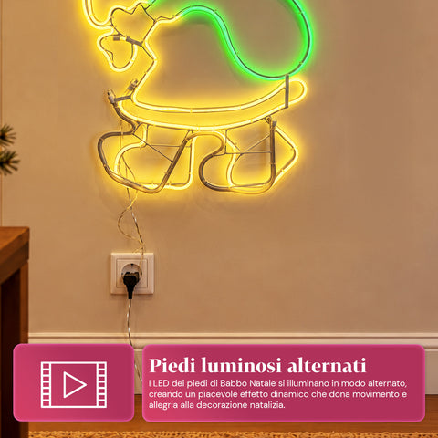 Père Noël lumineux en néon LED avec effet de mouvement, 45x67,5 cm