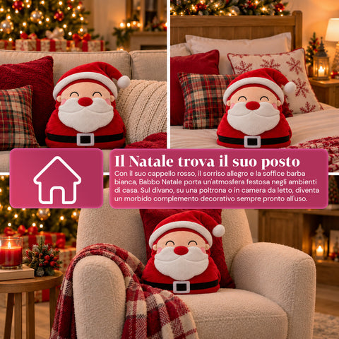 Coussin de Noël avec plaid 60x90 cm et chauffe-mains 3 en 1, 3 personnages disponibles