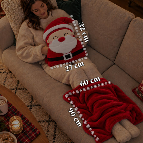 Coussin de Noël avec plaid 60x90 cm et chauffe-mains 3 en 1, 3 personnages disponibles