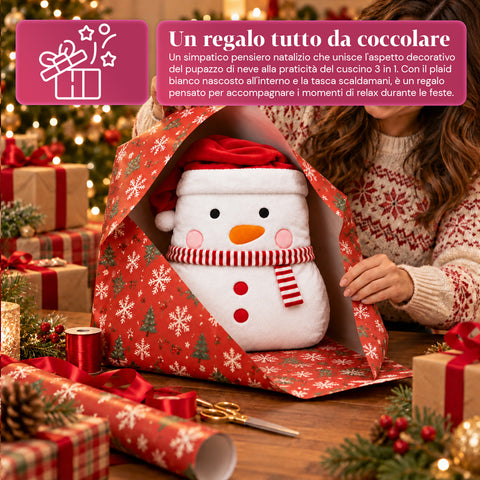 Coussin de Noël avec plaid 60x90 cm et chauffe-mains 3 en 1, 3 personnages disponibles