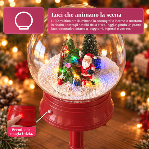 Lampadaire de Noël avec neige soufflée, musique et lumières LED – 3 variantes : boule blanche ou rouge de 150 cm et boîte aux lettres de 160 cm