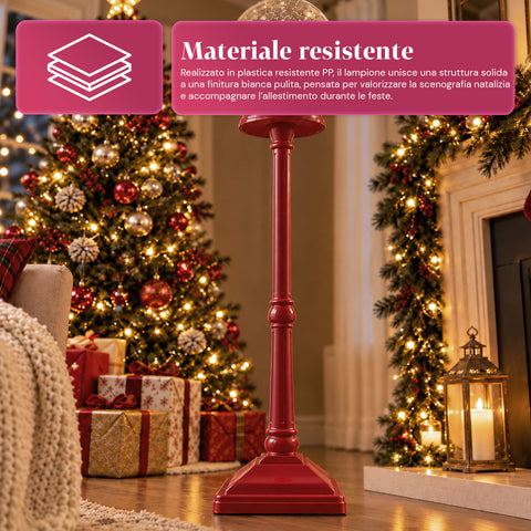 Lampadaire de Noël avec neige soufflée, musique et lumières LED – 3 variantes : boule blanche ou rouge de 150 cm et boîte aux lettres de 160 cm