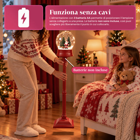 Lampadaire de Noël avec neige soufflée, musique et lumières LED – 3 variantes : boule blanche ou rouge de 150 cm et boîte aux lettres de 160 cm
