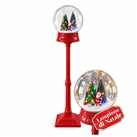 Lampadaire de Noël avec neige soufflée, musique et lumières LED – 3 variantes : boule blanche ou rouge de 150 cm et boîte aux lettres de 160 cm