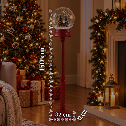 Lampadaire de Noël avec neige soufflée, musique et lumières LED – 3 variantes : boule blanche ou rouge de 150 cm et boîte aux lettres de 160 cm