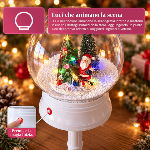 Lampadaire de Noël avec neige soufflée, musique et lumières LED – 3 variantes : boule blanche ou rouge de 150 cm et boîte aux lettres de 160 cm