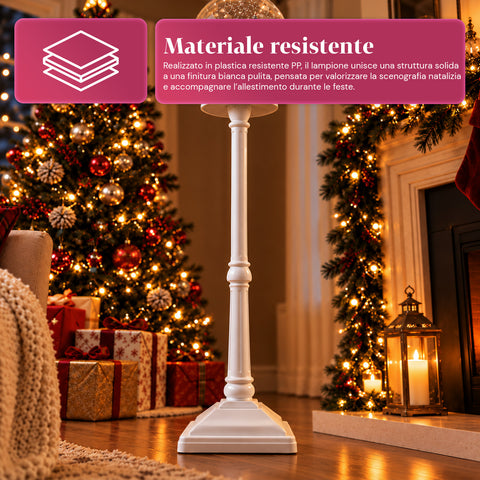 Lampadaire de Noël avec neige soufflée, musique et lumières LED – 3 variantes : boule blanche ou rouge de 150 cm et boîte aux lettres de 160 cm