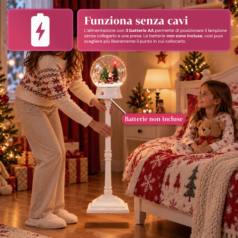 Lampadaire de Noël avec neige soufflée, musique et lumières LED – 3 variantes : boule blanche ou rouge de 150 cm et boîte aux lettres de 160 cm