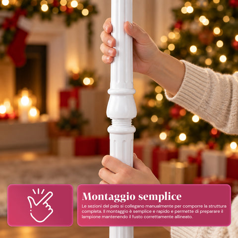 Lampadaire de Noël avec neige soufflée, musique et lumières LED – 3 variantes : boule blanche ou rouge de 150 cm et boîte aux lettres de 160 cm
