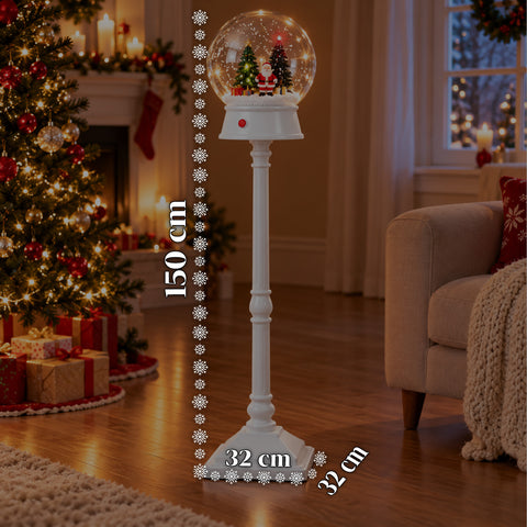 Lampadaire de Noël avec neige soufflée, musique et lumières LED – 3 variantes : boule blanche ou rouge de 150 cm et boîte aux lettres de 160 cm