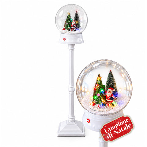 Lampadaire de Noël avec neige soufflée, musique et lumières LED – 3 variantes : boule blanche ou rouge de 150 cm et boîte aux lettres de 160 cm