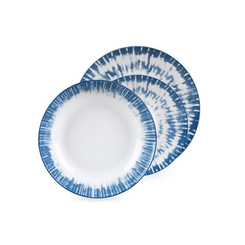 Service d’assiettes en porcelaine Iride 18 pièces bleu clair et blanc au design élégant