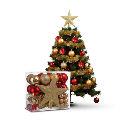 Kit de décorations de Noël 44 pièces rouge et or – Avec pointe en forme d’étoile