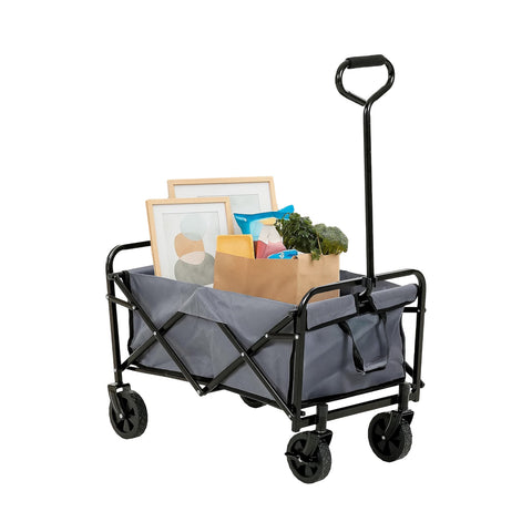 Chariot de jardin pliable en acier avec frein et poignée, capacité 80 kg