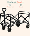 Carrello da Giardino Pieghevole in Acciaio con Freno e Manico Portata 80 kg