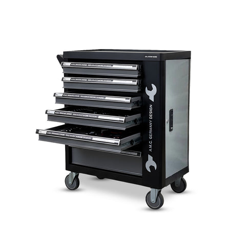 Servante d'atelier avec outils professionnels et structure robuste sur roulettes
