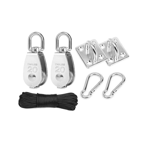 Katrolset van roestvrij staal met touw van 20 m – stevig en compleet met accessoires