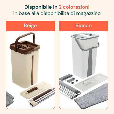 Lavapavimenti Mopo Wash 8L con Bastone Snodabile e Secchio Diviso e 2 Panni