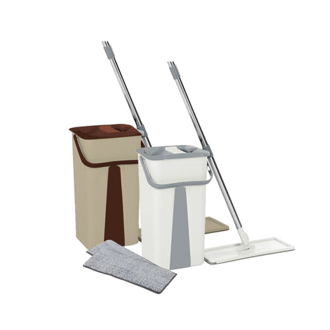 Serpillière Mopo Wash 8L avec manche articulé, seau compartimenté et 2 lavettes