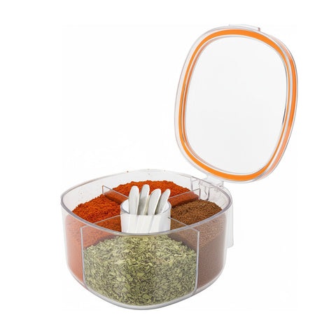 Kruidenorganizer voor de keuken met 4 vakken, deksel en lepeltjes