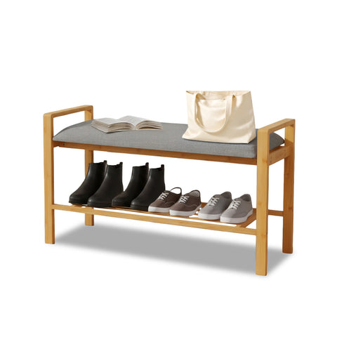 Banc multifonction en bambou - Assise avec étagère à chaussures