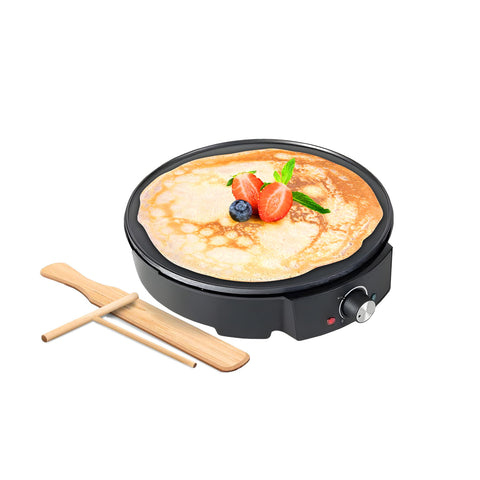Appareil à crêpes antiadhésif 1200 W avec spatule et rouleau en bois - Facile à utiliser