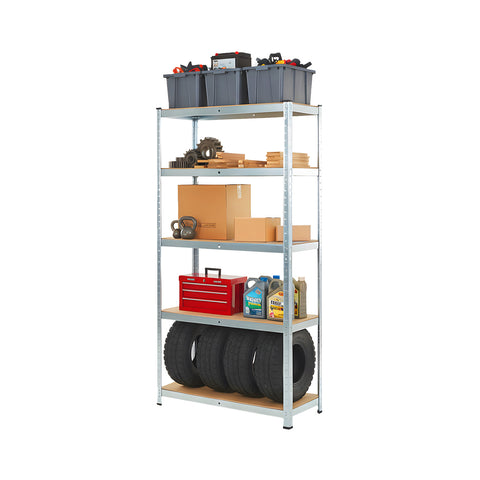 Stellingkast met 5 legplanken van gegalvaniseerd metaal en MDF met houtlook, totale draagkracht 875 kg