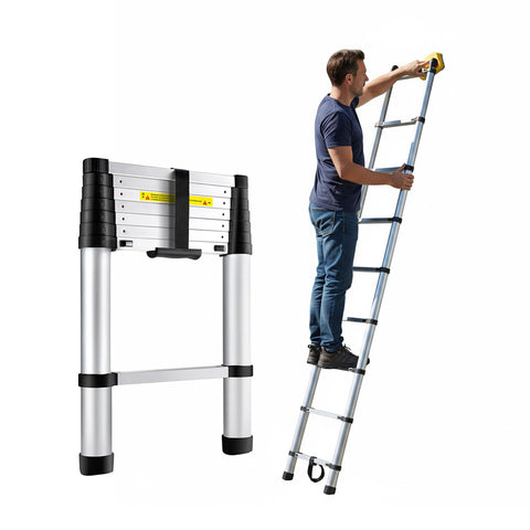Professionele telescopische ladder met 7 treden van staal – voor thuis en werk