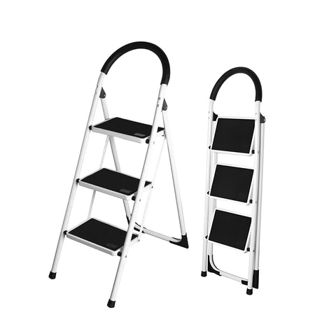Escabeau en acier noir et blanc à 3-4 marches, capacité 150kg, pour la maison et le garage