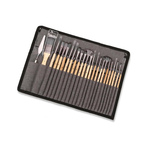 Set van 24 professionele nylonpenselen met handvat van berkenhout
